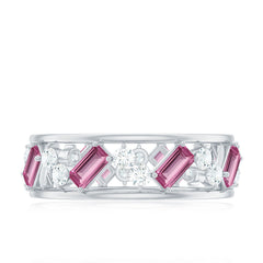 Pink Tourmaline and Moissanite Wide Eternity Ring