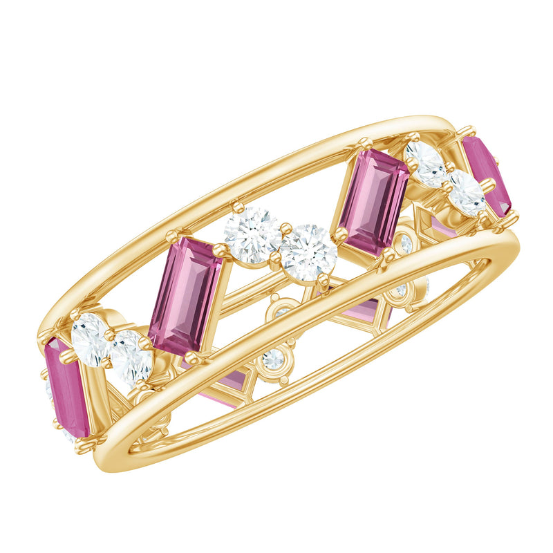 Pink Tourmaline and Moissanite Wide Eternity Ring