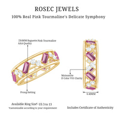 Pink Tourmaline and Moissanite Wide Eternity Ring