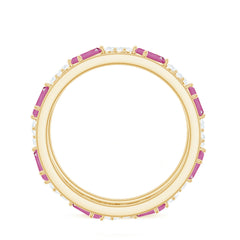 Pink Tourmaline and Moissanite Wide Eternity Ring