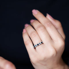 Baguette and Princess Cut London Blue Topaz Half Eternity Ring with Moissanite