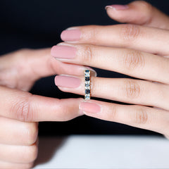 Baguette and Princess Cut London Blue Topaz Half Eternity Ring with Moissanite