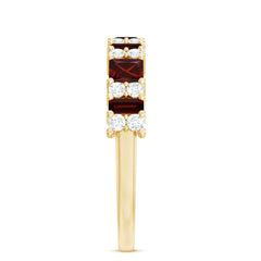 Natural Red Garnet Half Eternity Ring with Diamond