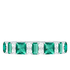 Certified Lab Grown Emerald Eternity Wedding Band with Diamond