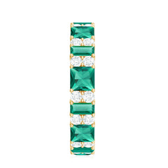 Certified Lab Grown Emerald Eternity Wedding Band with Diamond
