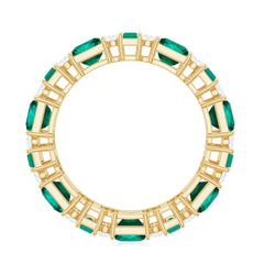 Certified Lab Grown Emerald Eternity Wedding Band with Diamond