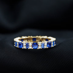 Certified Lab Grown Blue Sapphire Half Eternity Wedding Band with Diamond