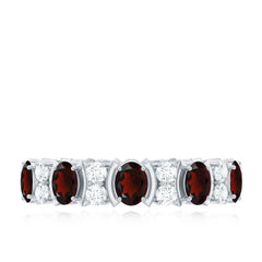 Natural Garnet Diamond Eternity Wedding Band Ring