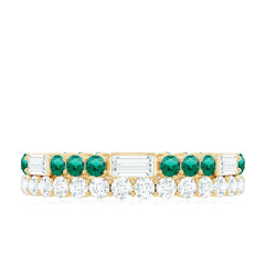 Certified Lab Grown Emerald Double Row Eternity Wedding Band