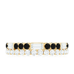Certified Real 2 Row Black Spinel Eternity Ring with Moissanite