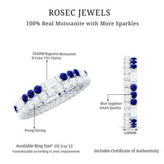 Certified Moissanite Eternity Band Ring with Lab Blue Sapphire