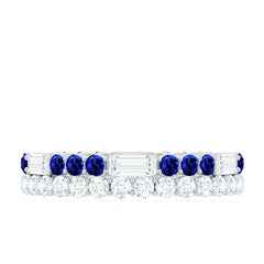Certified Moissanite Eternity Band Ring with Lab Blue Sapphire