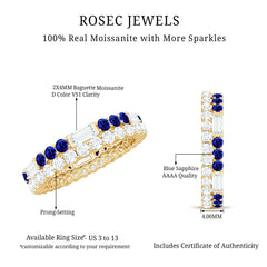 Certified Moissanite Eternity Band Ring with Lab Blue Sapphire