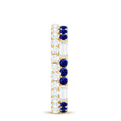 Certified Moissanite Eternity Band Ring with Lab Blue Sapphire