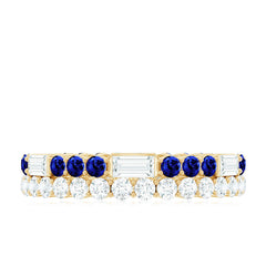Certified Moissanite Eternity Band Ring with Lab Blue Sapphire