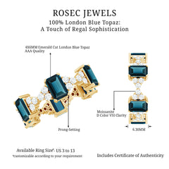4X6mm Emerald Cut London Blue Topaz Designer Eternity Ring with Moissanite
