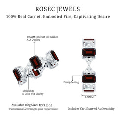 Art Deco Emerald Cut Garnet Eternity Band Ring with Moissanite