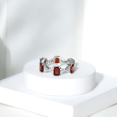 Art Deco Emerald Cut Garnet Eternity Band Ring with Moissanite