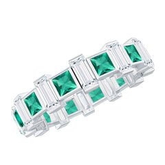 Certified Bezel Set Lab Grown Emerald Eternity Wedding Band with Moissanite