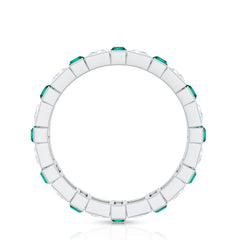 Certified Bezel Set Lab Grown Emerald Eternity Wedding Band with Moissanite