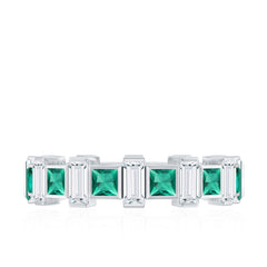 Certified Bezel Set Lab Grown Emerald Eternity Wedding Band with Moissanite