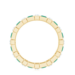 Certified Bezel Set Lab Grown Emerald Eternity Wedding Band with Moissanite