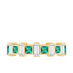 Certified Bezel Set Lab Grown Emerald Eternity Wedding Band with Moissanite
