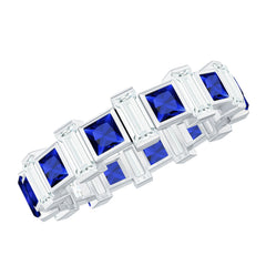 Certified Lab Grown Blue Sapphire Eternity Band with Moissanite