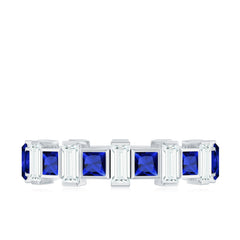 Certified Lab Grown Blue Sapphire Eternity Band with Moissanite