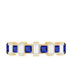 Certified Lab Grown Blue Sapphire Eternity Band with Moissanite