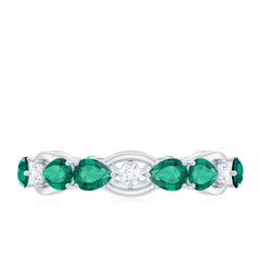 Certified Pear Shape Lab Grown Emerald Eternity Band in East West Style