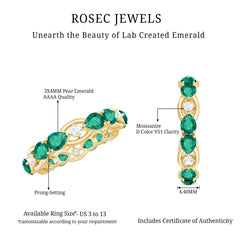 Certified Pear Shape Lab Grown Emerald Eternity Band in East West Style