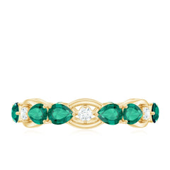 Certified Pear Shape Lab Grown Emerald Eternity Band in East West Style