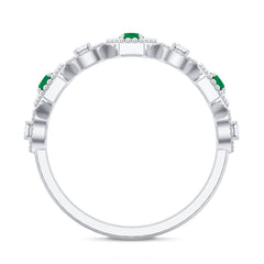 Certified Natural Emerald Art Deco Half Eternity Ring with Diamond