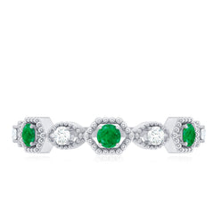 Certified Natural Emerald Art Deco Half Eternity Ring with Diamond