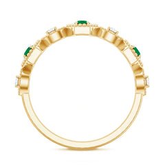 Certified Natural Emerald Art Deco Half Eternity Ring with Diamond