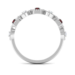 Genuine Red Garnet Diamond Half Eternity Ring