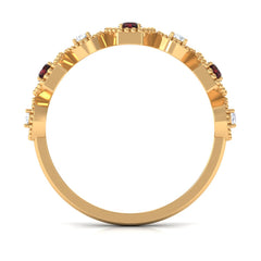Genuine Red Garnet Diamond Half Eternity Ring