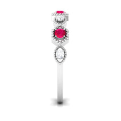 Vintage Style Ruby Diamond Half Eternity Ring for Women