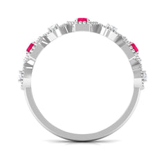 Vintage Style Ruby Diamond Half Eternity Ring for Women