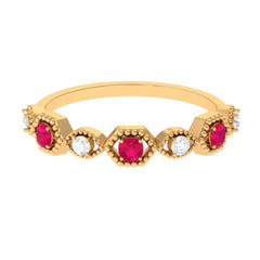 Vintage Style Ruby Diamond Half Eternity Ring for Women