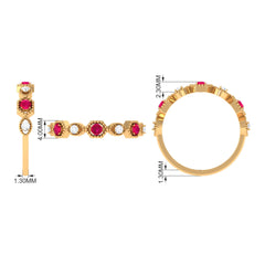 Vintage Style Ruby Diamond Half Eternity Ring for Women