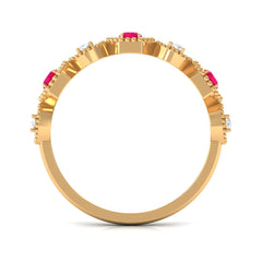Vintage Style Ruby Diamond Half Eternity Ring for Women