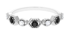 Black Spinel and Diamond Half Eternity Ring in Prong Setting