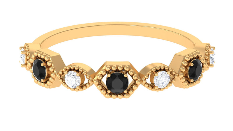 Black Spinel and Diamond Half Eternity Ring in Prong Setting
