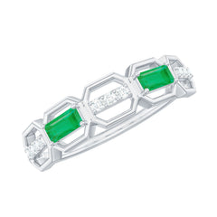 Natural Baguette Emerald Diamond Anniversary Band Ring in East West Style
