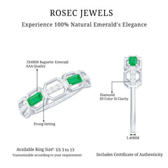 Natural Baguette Emerald Diamond Anniversary Band Ring in East West Style