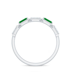 Natural Baguette Emerald Diamond Anniversary Band Ring in East West Style