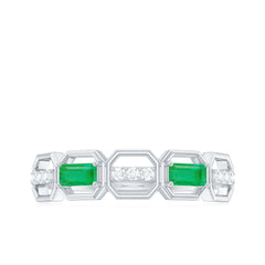 Natural Baguette Emerald Diamond Anniversary Band Ring in East West Style