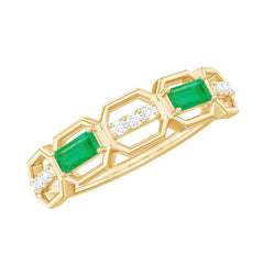Natural Baguette Emerald Diamond Anniversary Band Ring in East West Style